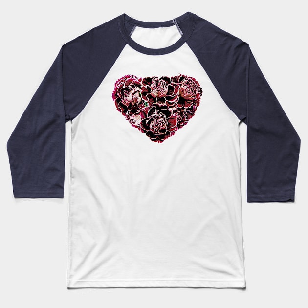 Carnations - Maroon Carnation Heart Baseball T-Shirt by SusanSavad